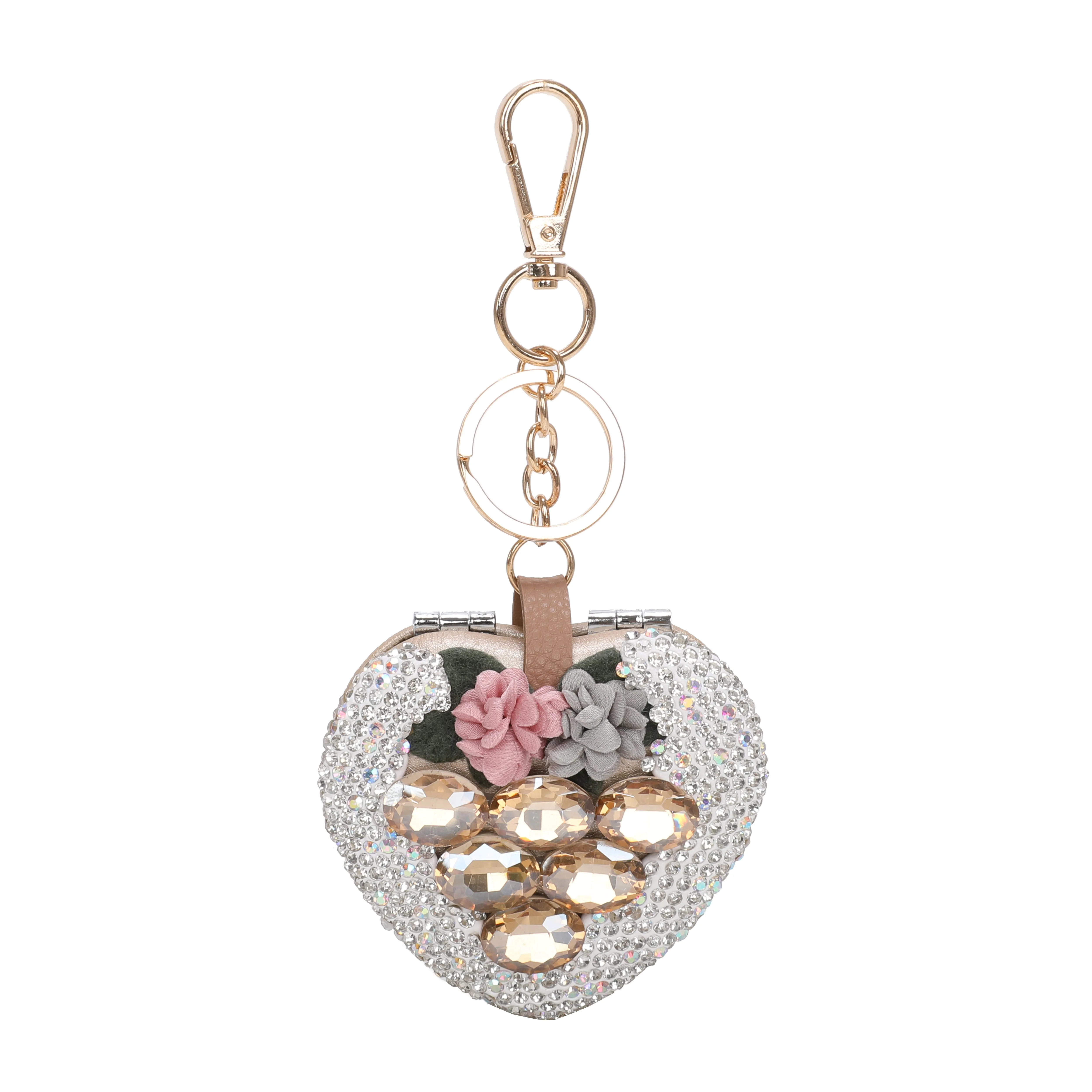 Brangio Sparkling Heart Keychain with a Floral Touch (6pcs mix colors)