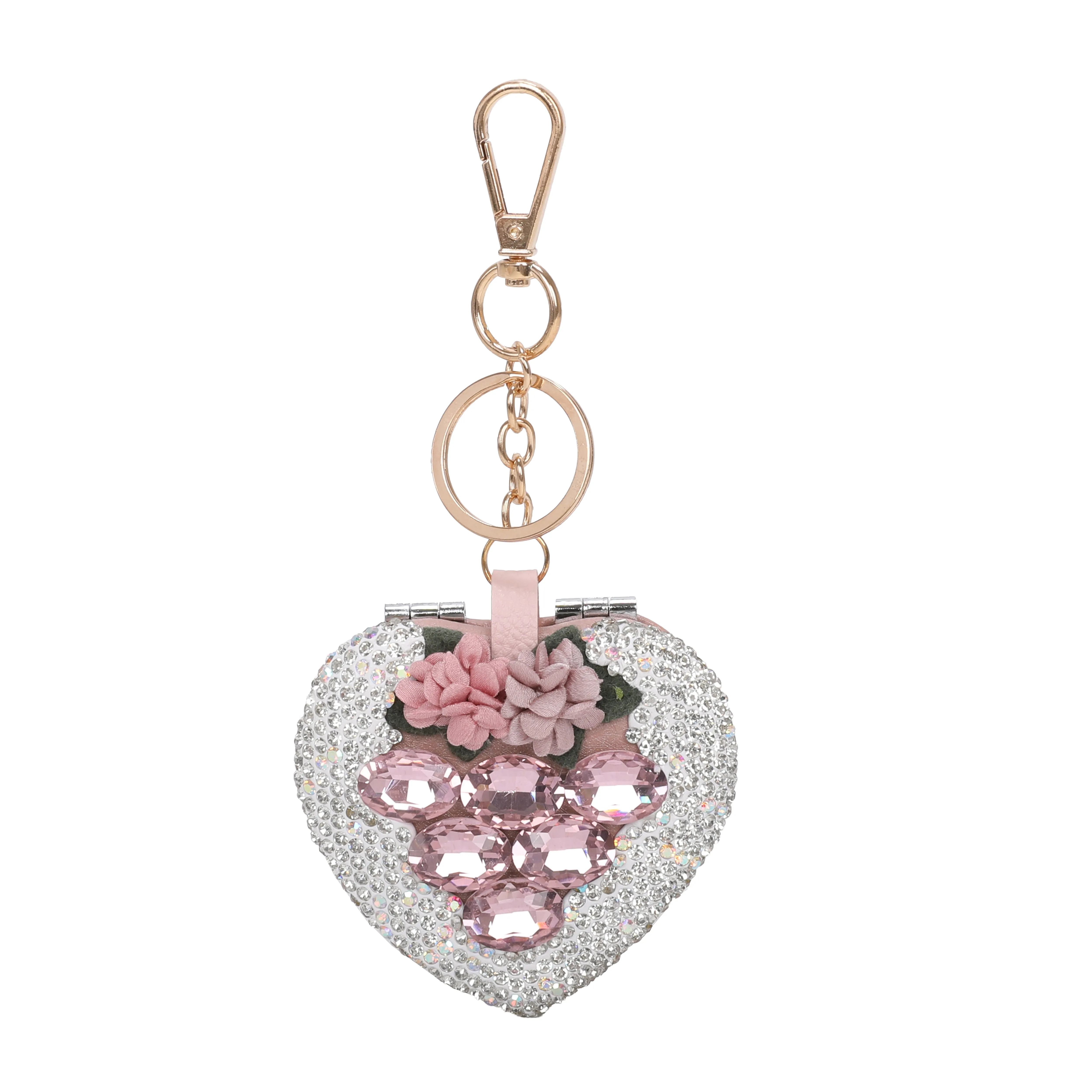 Brangio Sparkling Heart Keychain with a Floral Touch (6pcs mix colors)