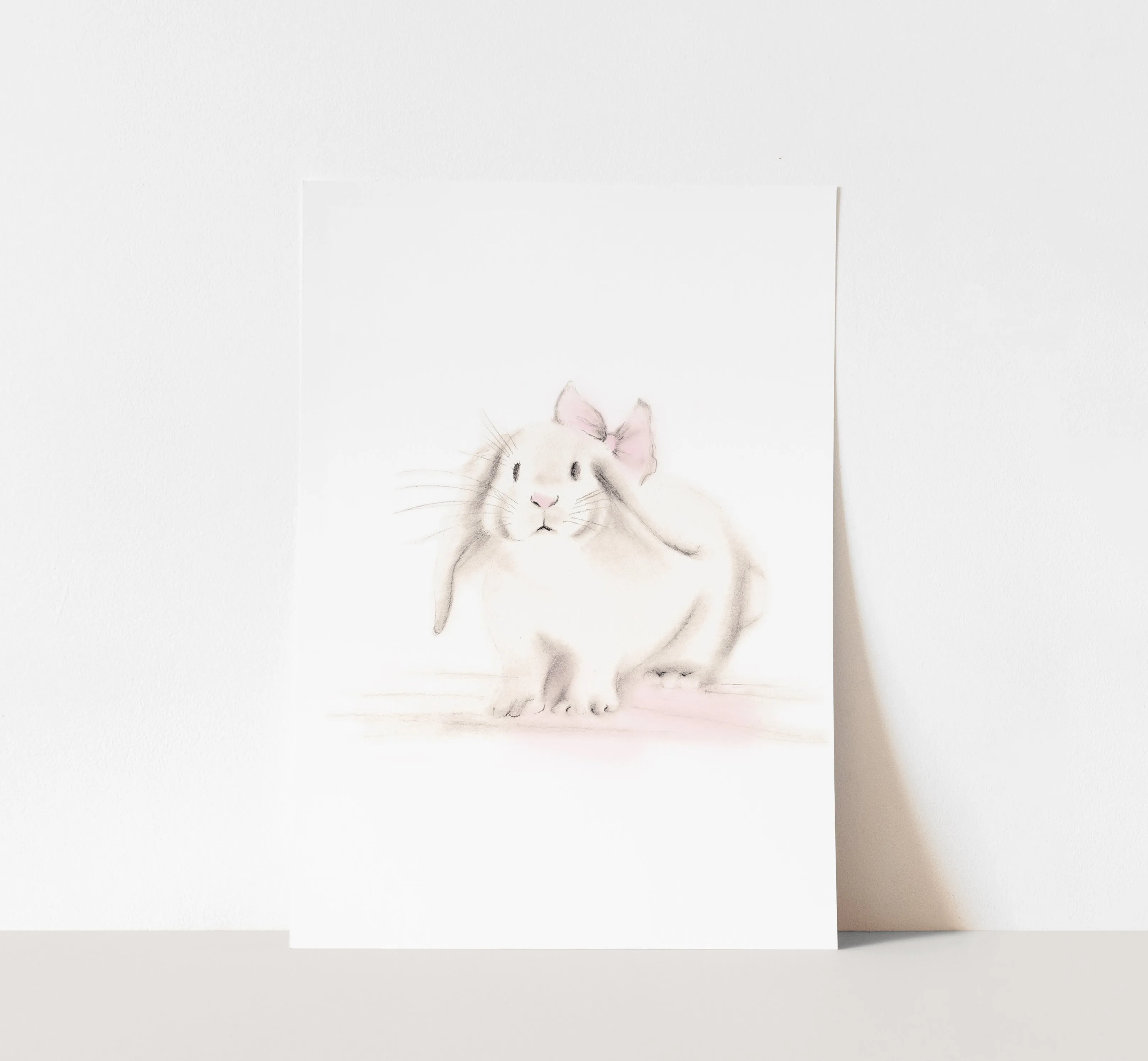 Bunny with Bow Nursery Print in Sweet Blush