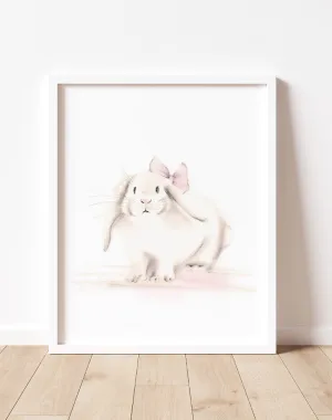 Bunny with Bow Nursery Print in Sweet Blush