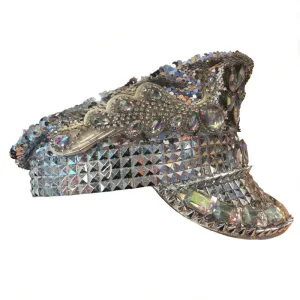 Burning Man Sequined Festival Hat-Silver/White