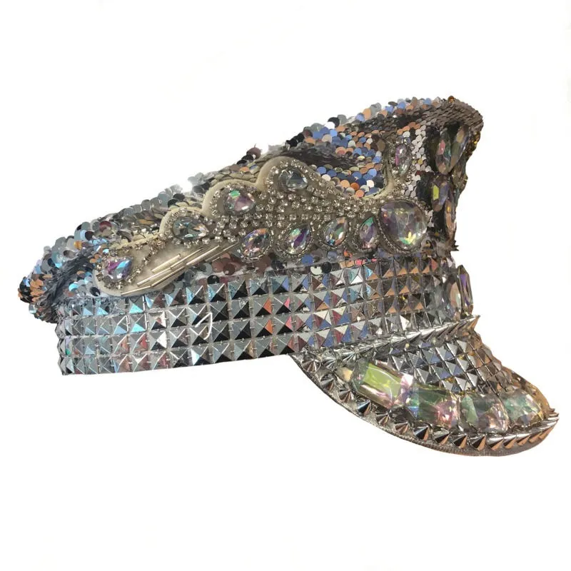 Burning Man Sequined Festival Hat-Silver/White