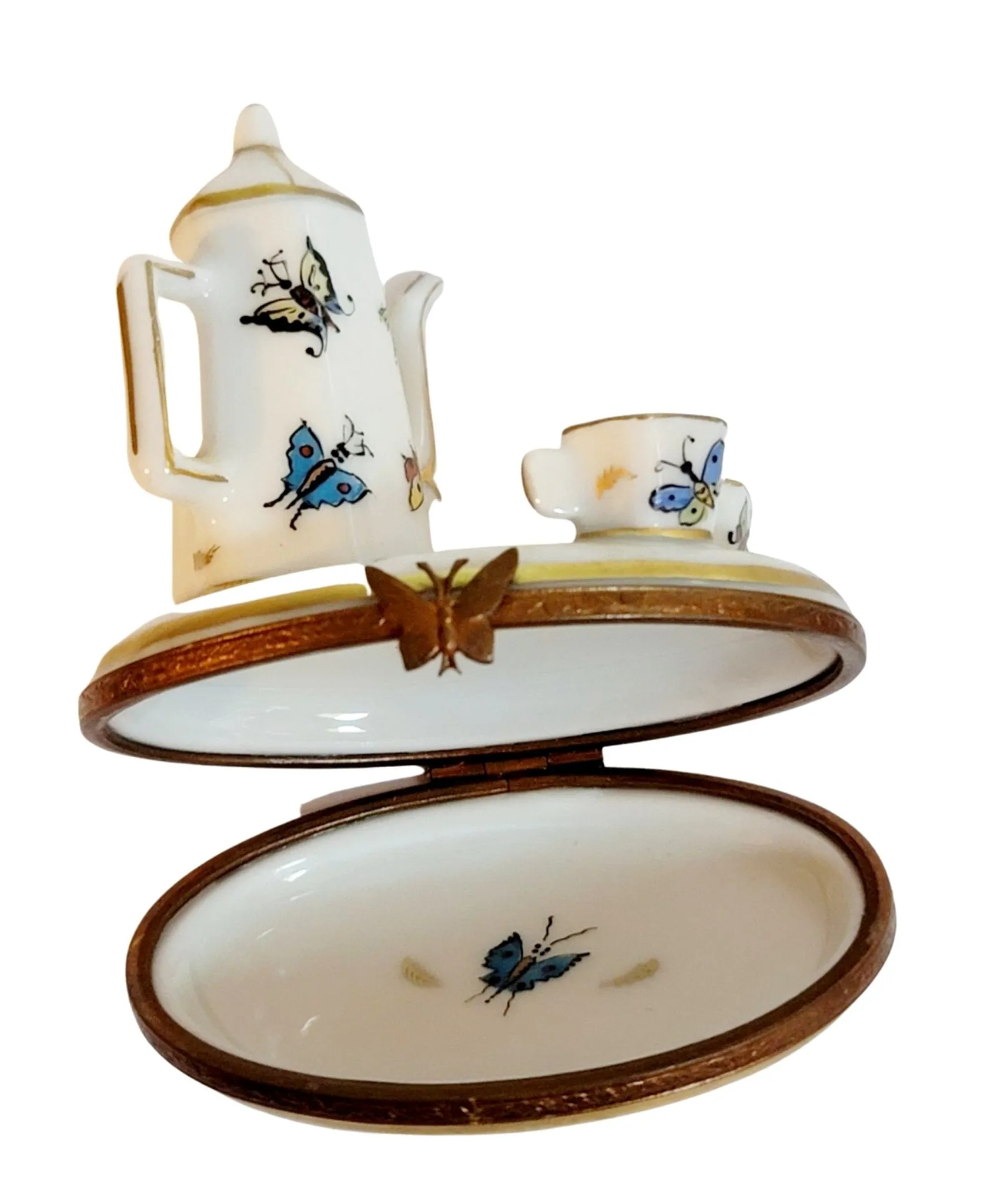 Butterflies White Tea Pot Set w Cups Butterfly