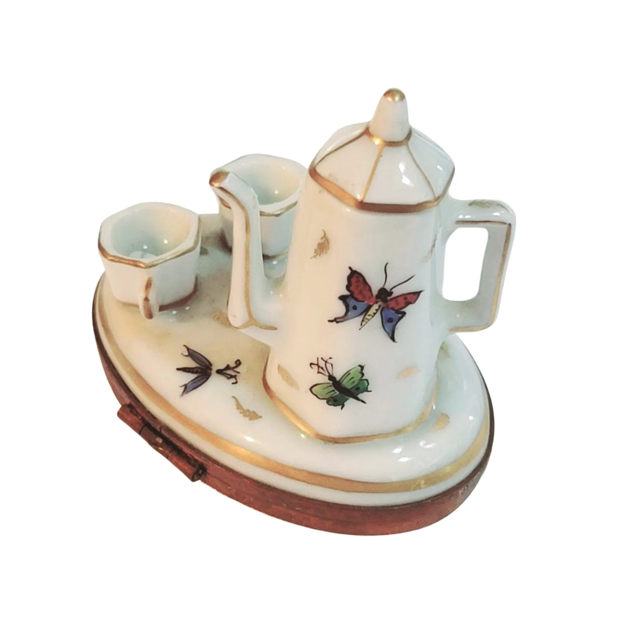 Butterflies White Tea Pot Set w Cups Butterfly