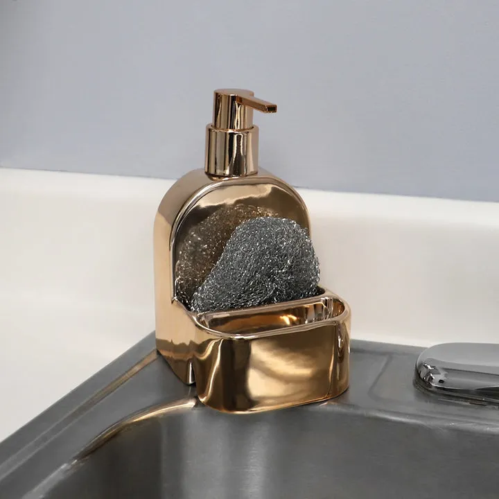 Ceramic Soap Dispenser W.Double Sponge Holder   Scrubber Combo Asst.-Metallic colors