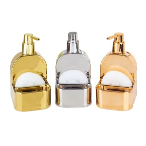 Ceramic Soap Dispenser W.Double Sponge Holder   Scrubber Combo Asst.-Metallic colors