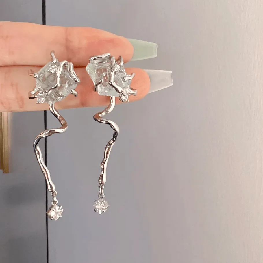 Chic Blue Iceberg Natural Stone Inlaid Asymmetric Earrings