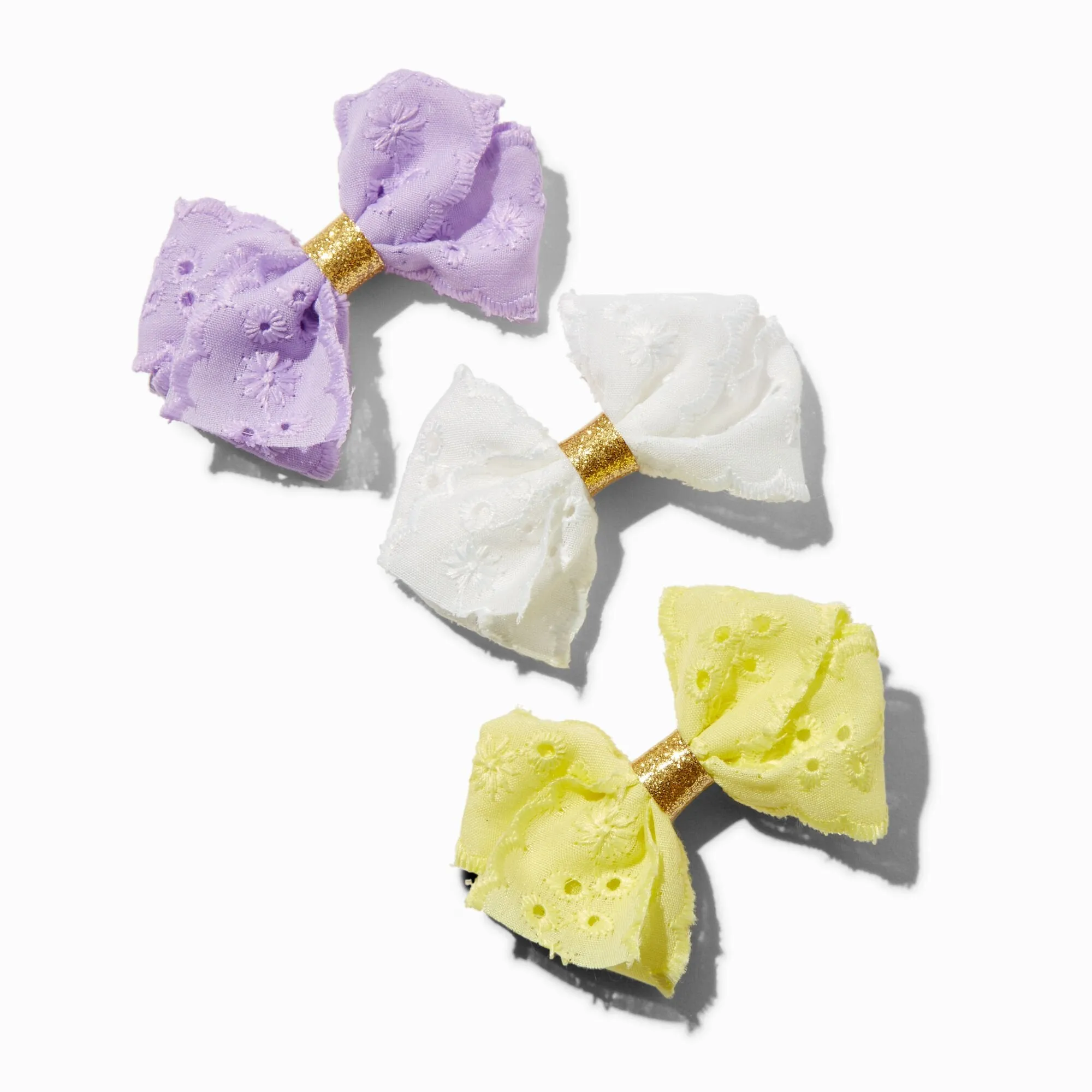 Claire's Club Pastel Eyelet Hair Bow Clips - 3 Pack | Rainbow
