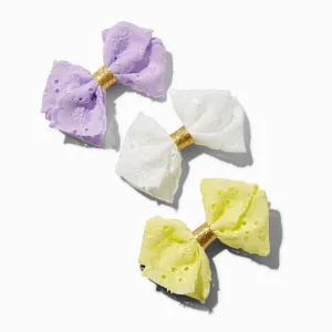 Claire's Club Pastel Eyelet Hair Bow Clips - 3 Pack | Rainbow