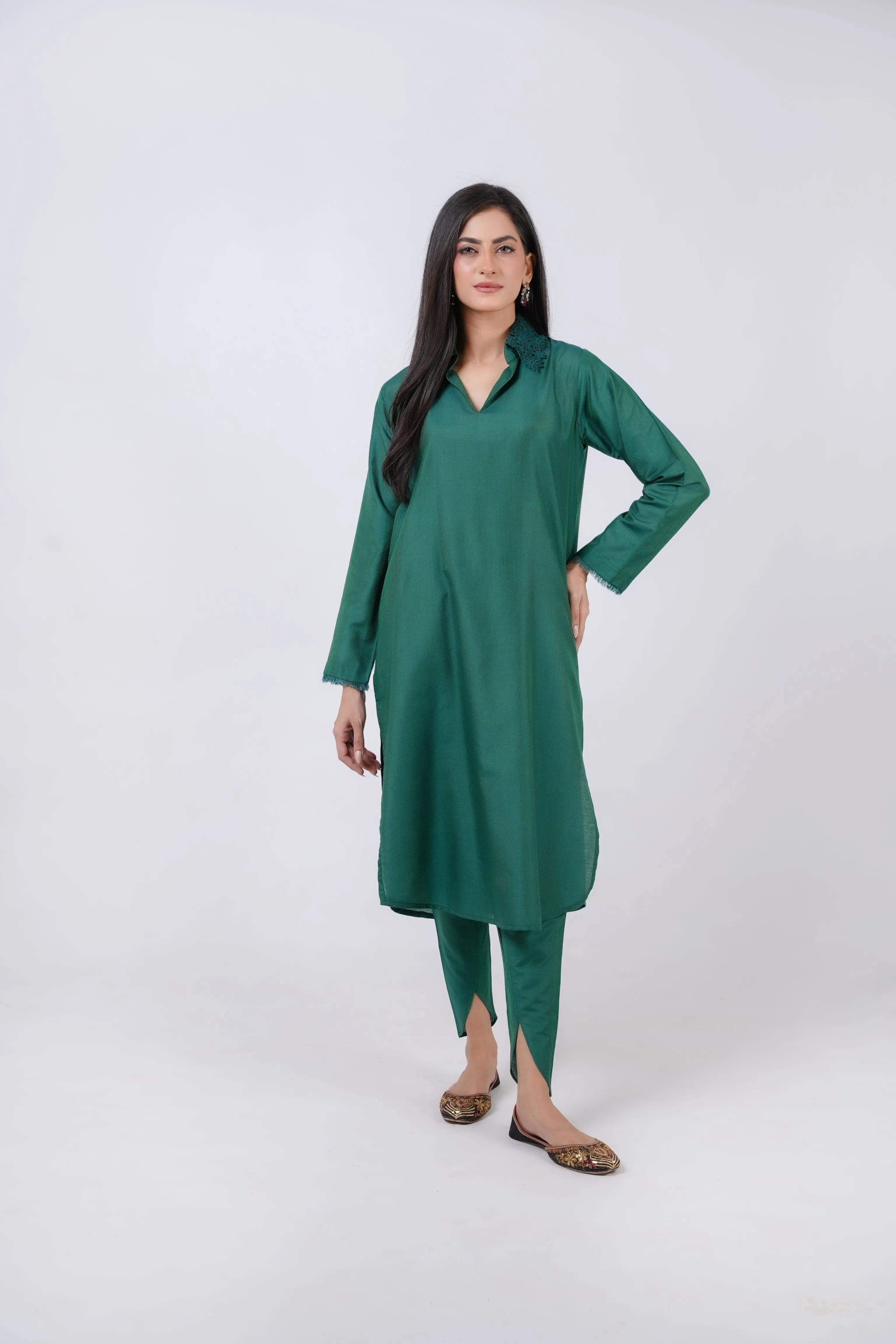 Clasasic Green Embroidered stitched 2 piece