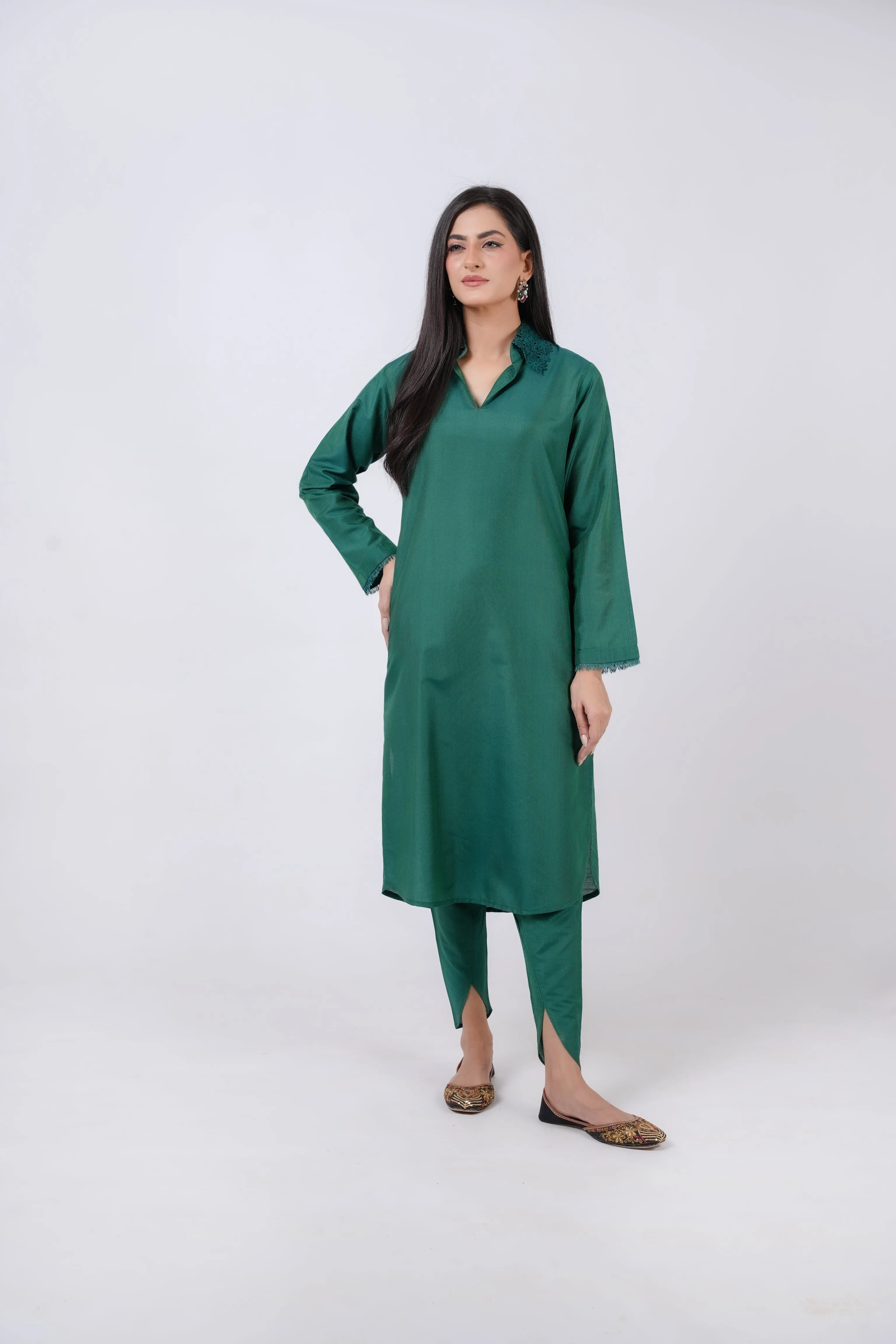 Clasasic Green Embroidered stitched 2 piece