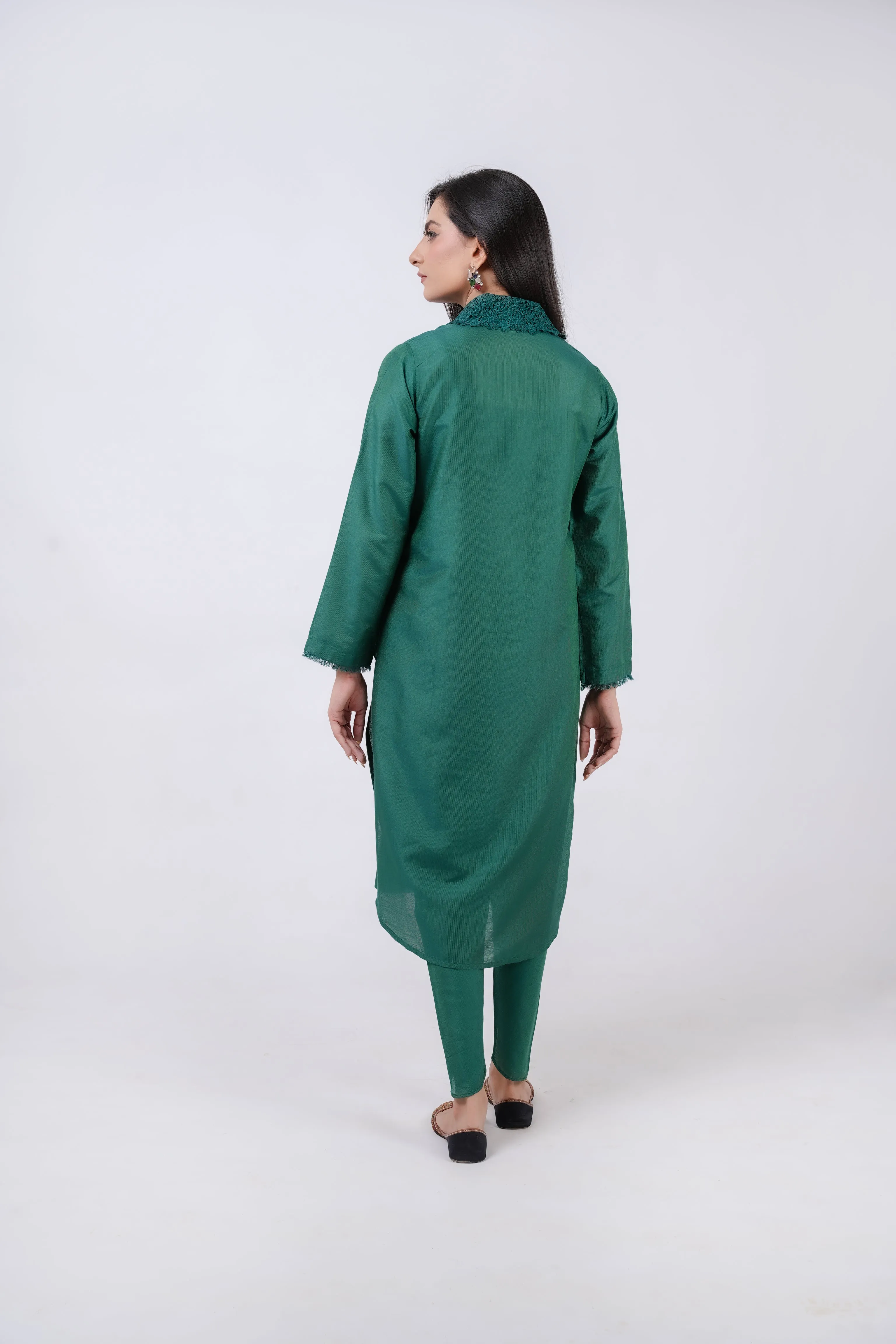 Clasasic Green Embroidered stitched 2 piece