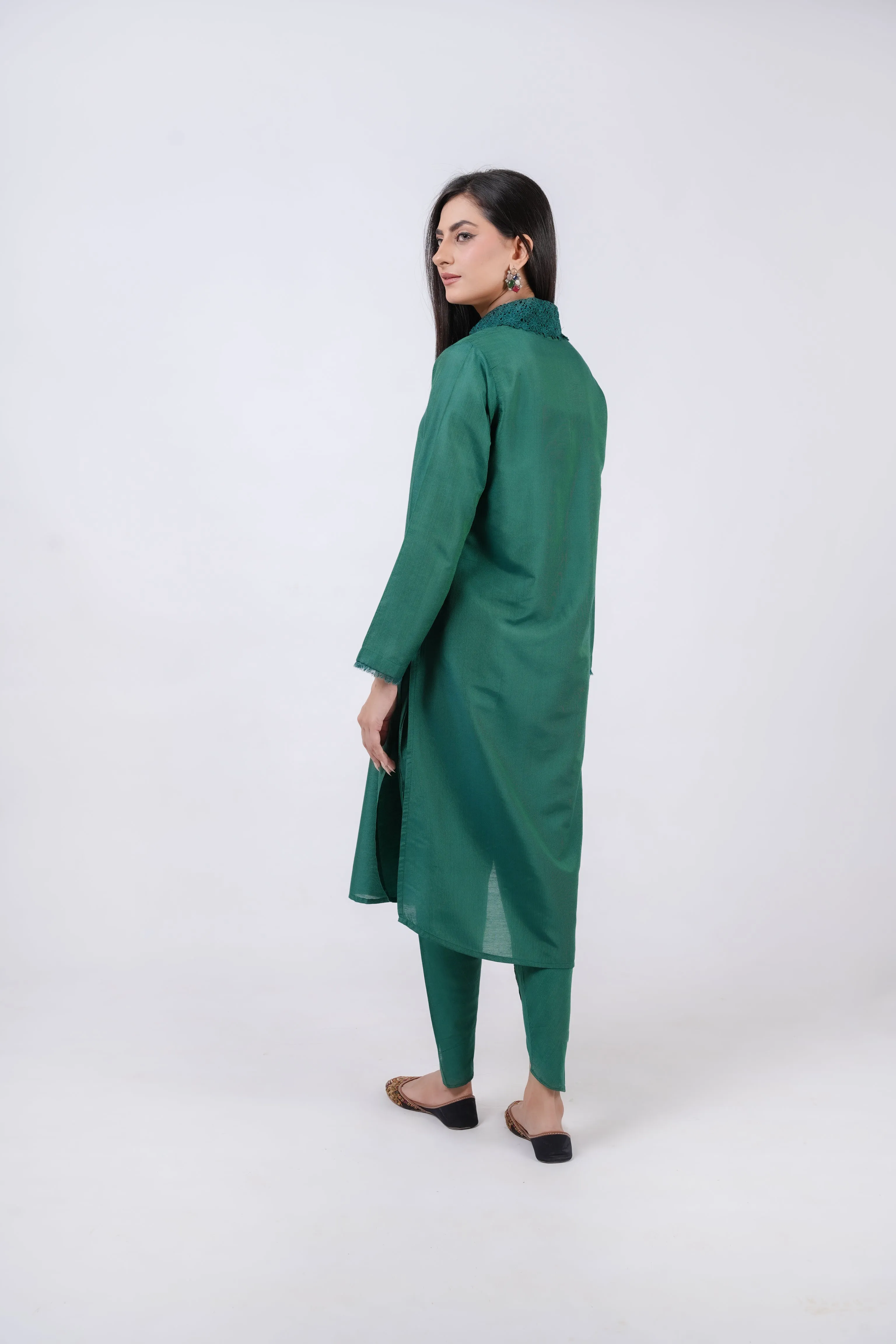 Clasasic Green Embroidered stitched 2 piece