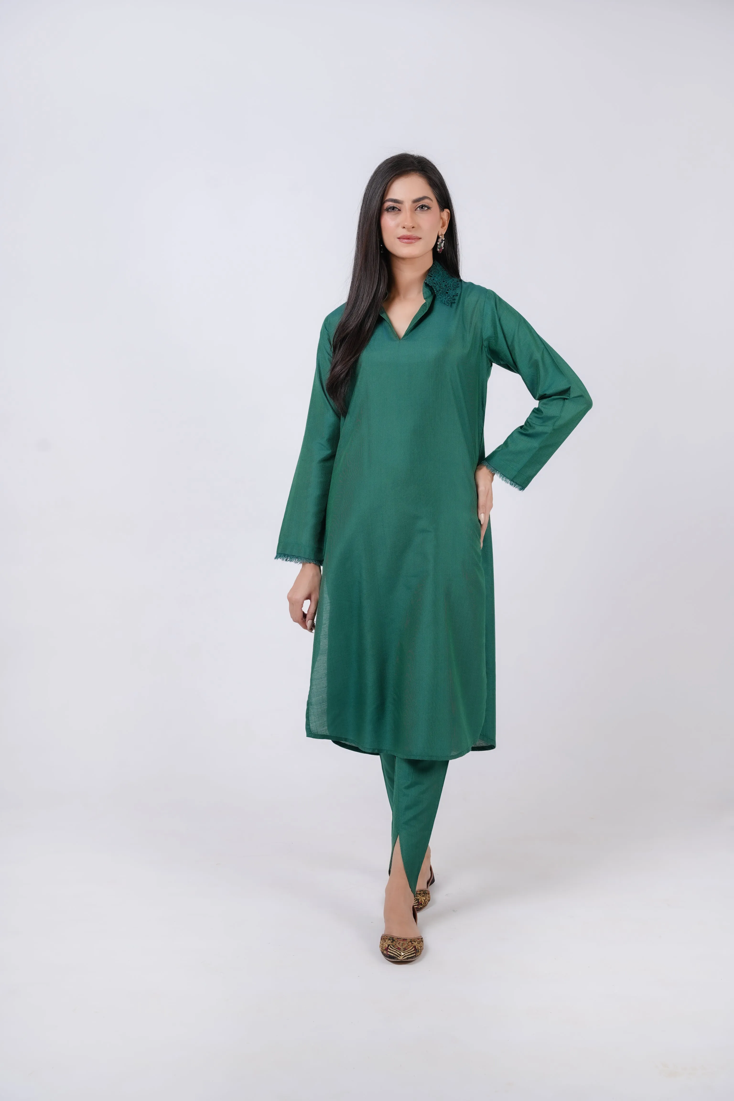 Clasasic Green Embroidered stitched 2 piece