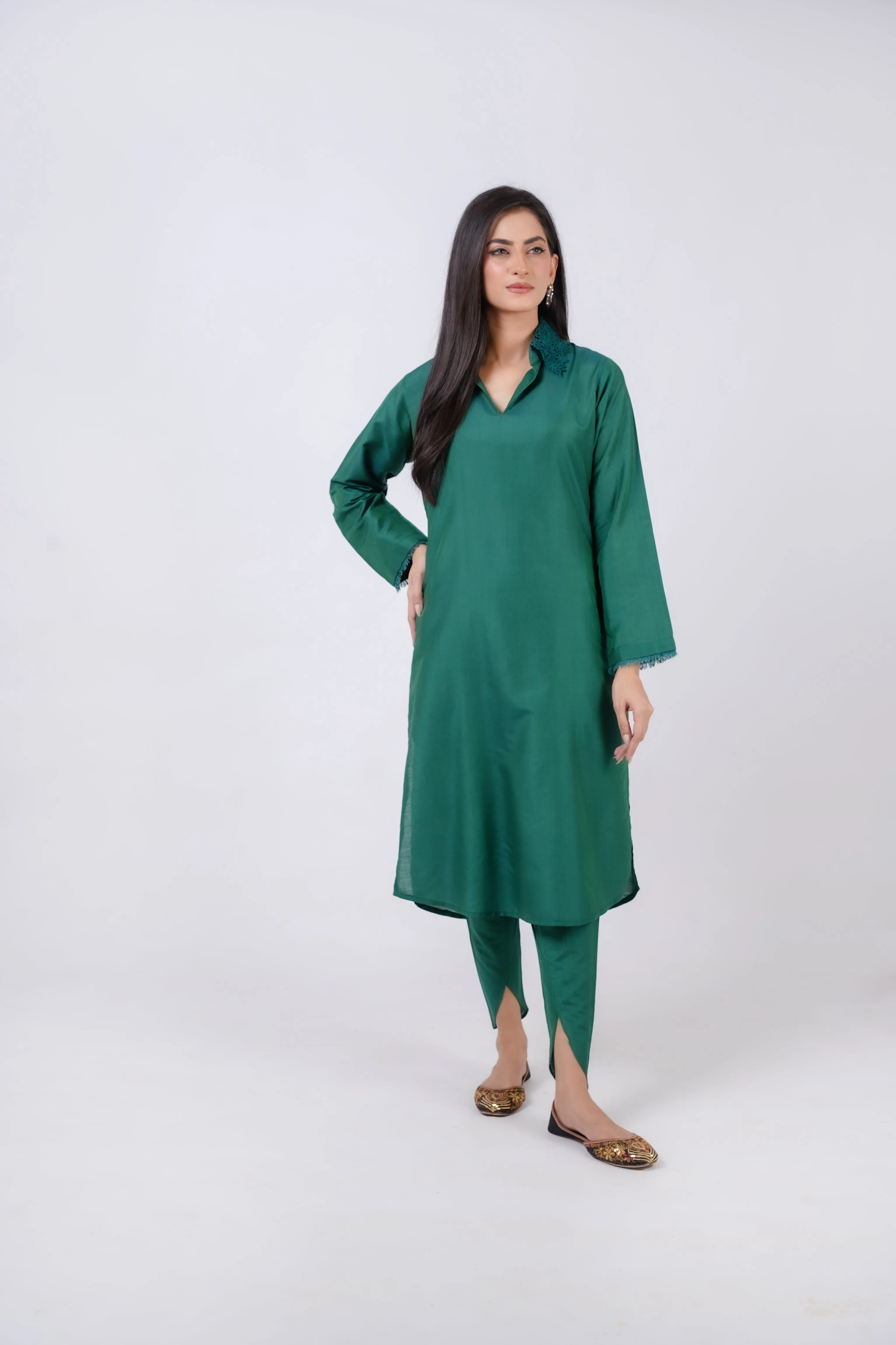 Clasasic Green Embroidered stitched 2 piece