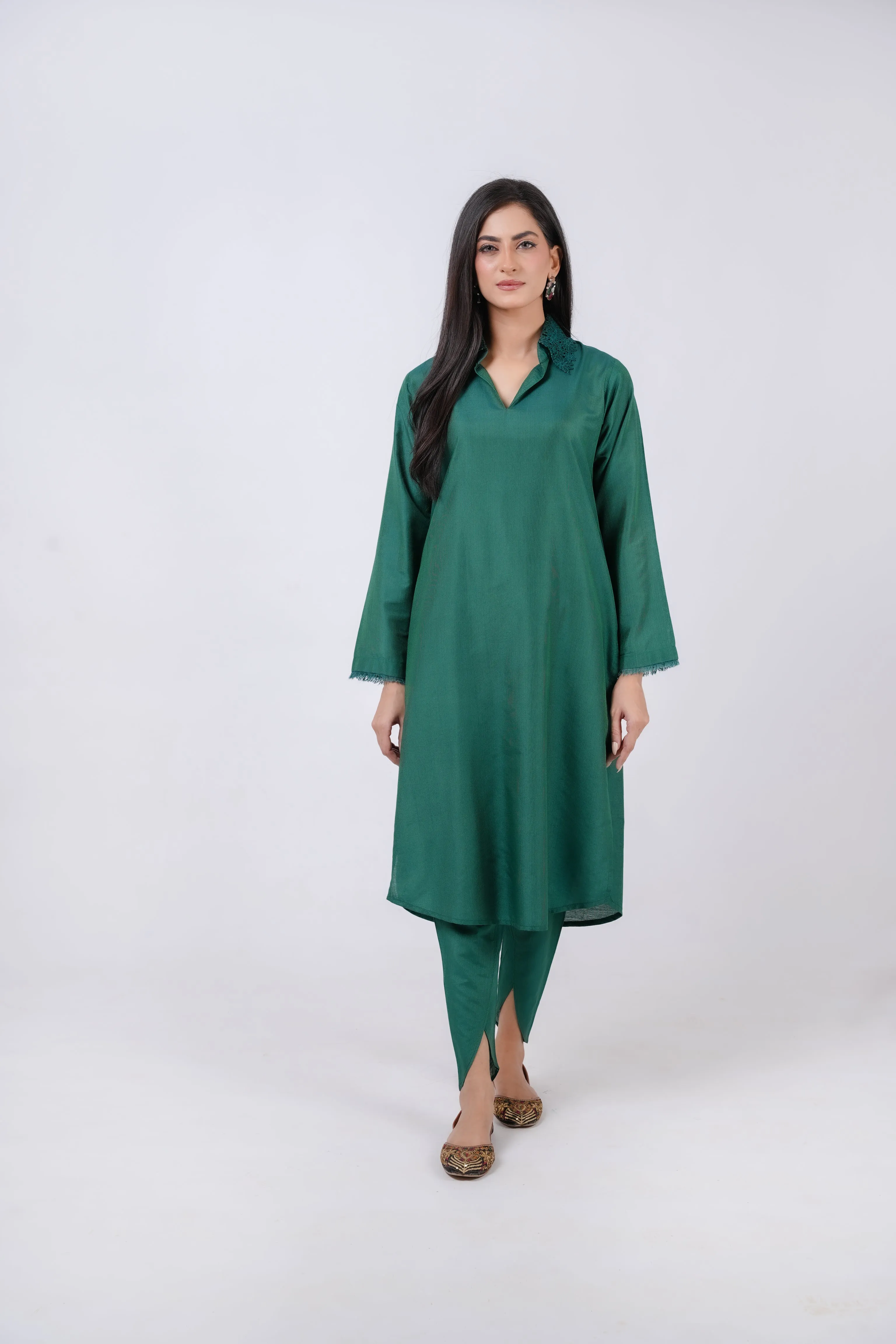 Clasasic Green Embroidered stitched 2 piece