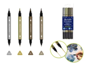 Color Factory: Metallic Dual-Tip Markers Fine Brush 4pk Water Based B) Metallique