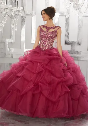 Contrasting Beading and Embroidery on a Ruched Tulle Ballgown