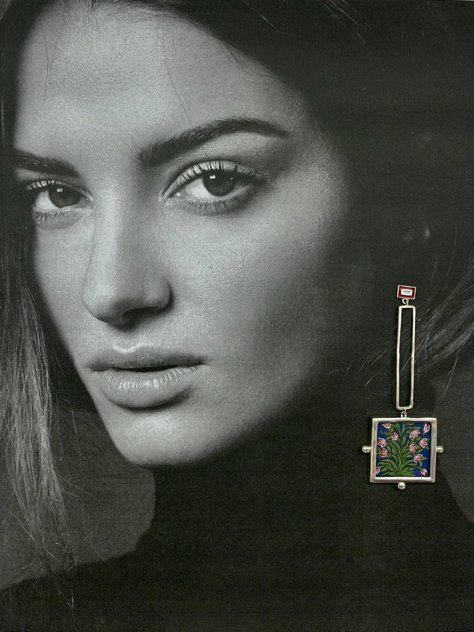Conversation-starting, statement making, square and round, 'gul' floral earrings