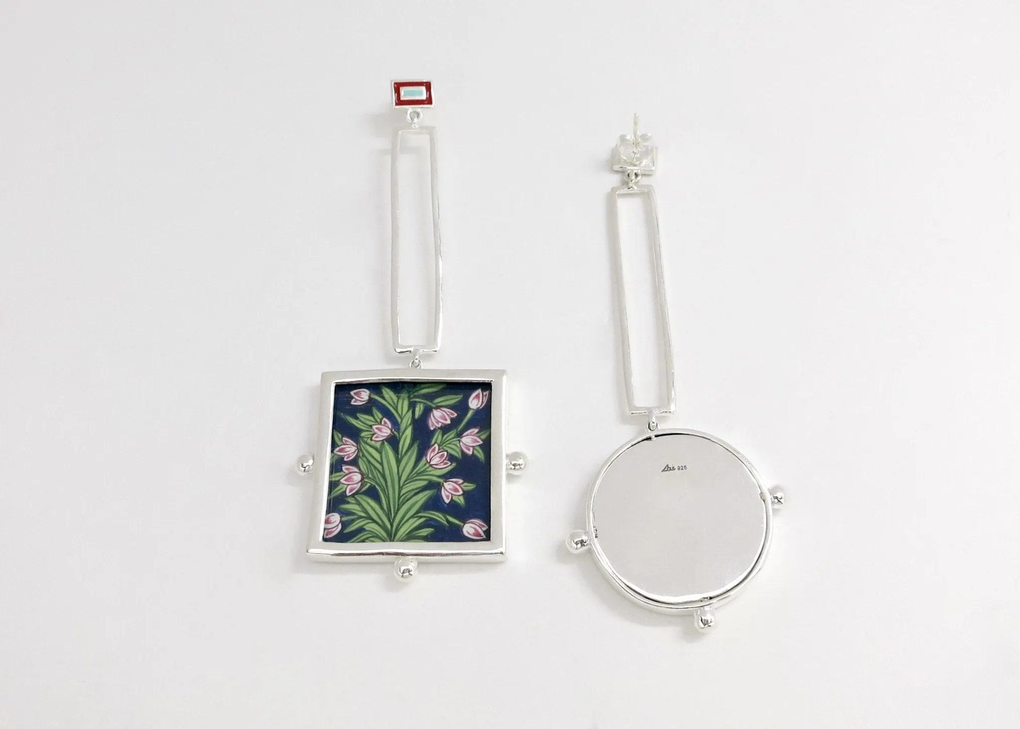 Conversation-starting, statement making, square and round, 'gul' floral earrings