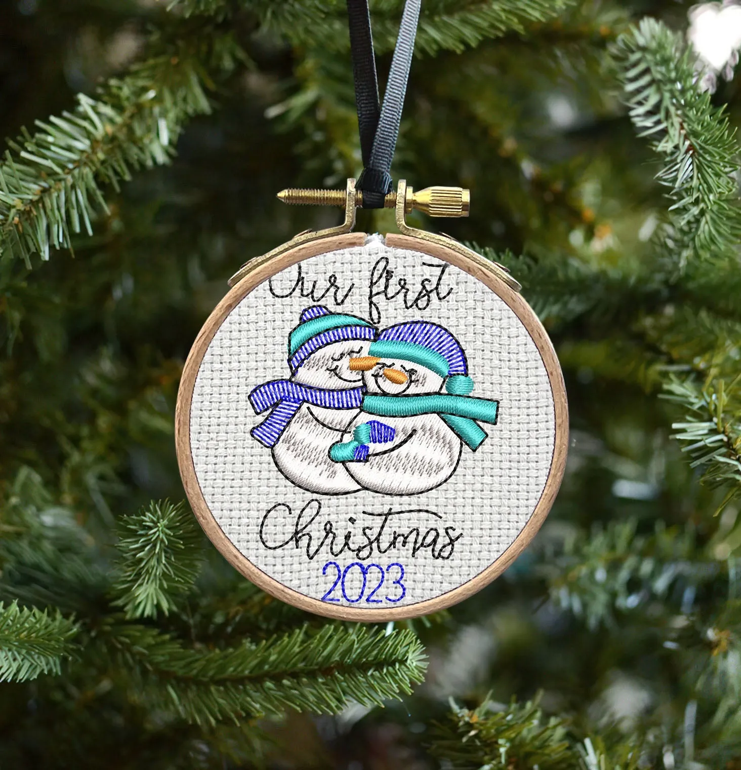 Couple Merry Christmas 2023 Embroidered Christmas Ornaments