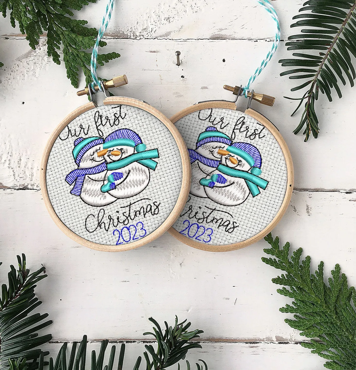 Couple Merry Christmas 2023 Embroidered Christmas Ornaments