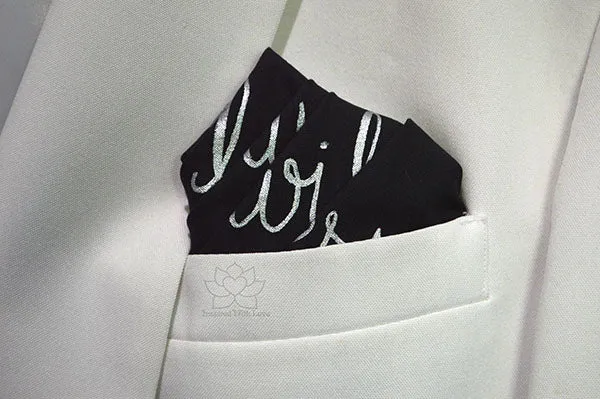 Custom 100% Classic Cotton Hand-painted Script Black Pocket Square - Made to Order