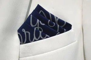 Custom 100% Classic Cotton Hand-painted Script Navy Pocket Square - Made to Order