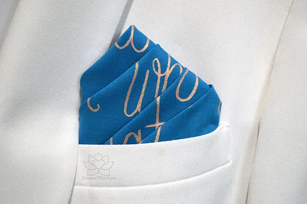 Custom 100% Classic Cotton Hand-painted Script Teal Pocket Square - Made to Order