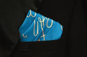Custom 100% Classic Cotton Hand-painted Script Teal Pocket Square - Made to Order