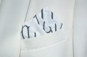 Custom 100% Linen Hand-painted Script White Pocket Square - Made to Order