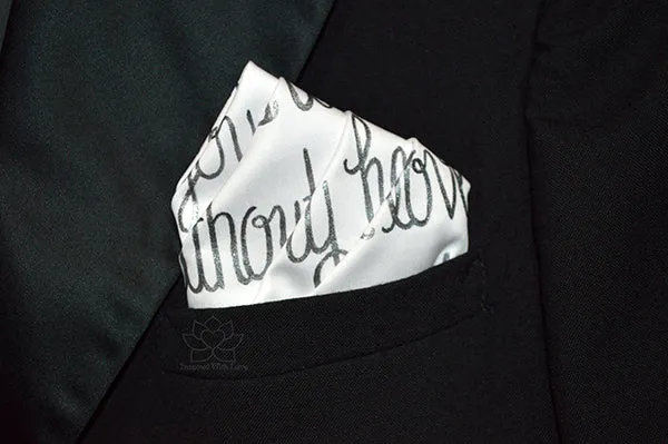 Custom 100% Luxury Premium Cotton Hand-painted Script White Pocket Square - Made to Order