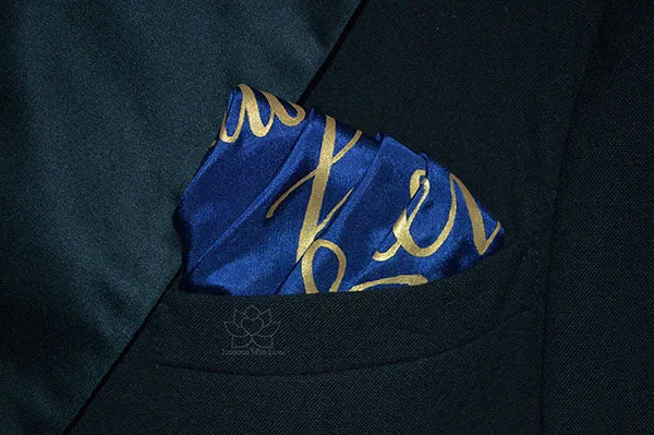 Custom 100% Silk Hand-painted Message Script Navy Pocket Square - Made to Order