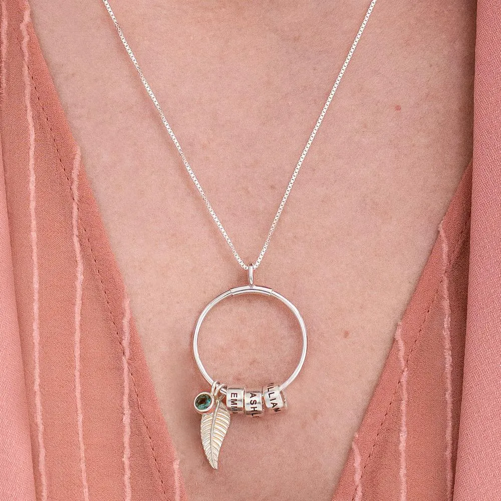 Custom Circle Pendant Necklace - 3 Custom Names & Birthstones