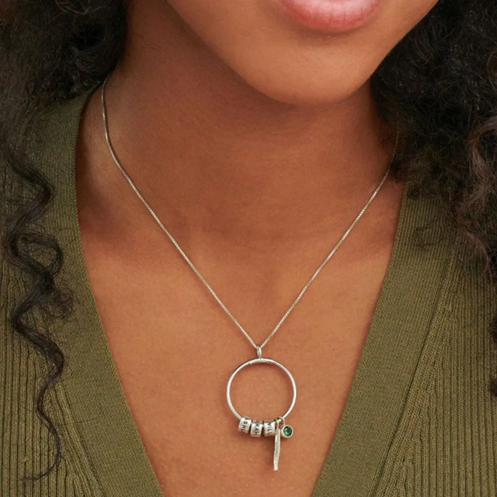 Custom Circle Pendant Necklace - 3 Custom Names & Birthstones
