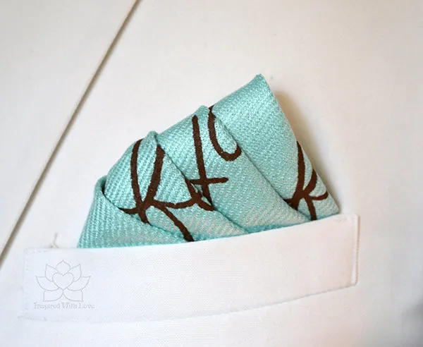 Custom Hand-painted Script Baby Blue Pocket Square - Made to Order
