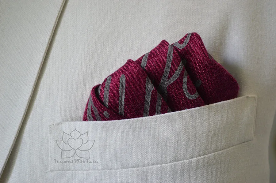 Custom Hand-painted Script Burgundy Pocket Square - Made to Order