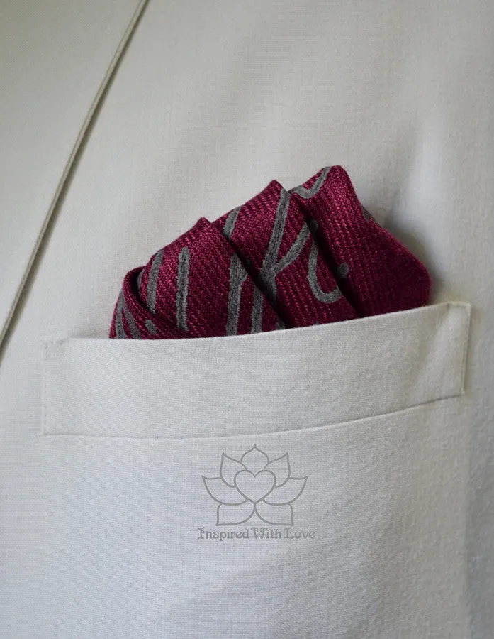Custom Hand-painted Script Burgundy Pocket Square - Made to Order