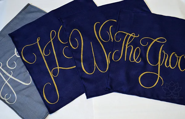 Custom Hand-painted Script Navy Pocket Square - Made to Order