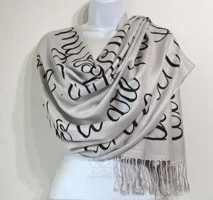 Custom Hand-painted Script Silver Scarf (Viscose/Acrylic blend) - Made to Order