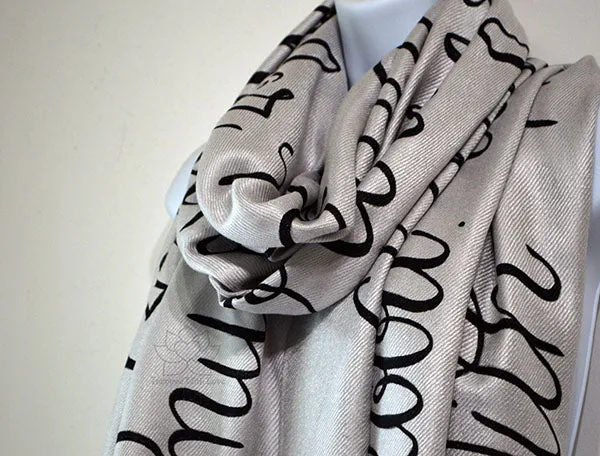 Custom Hand-painted Script Silver Scarf (Viscose/Acrylic blend) - Made to Order
