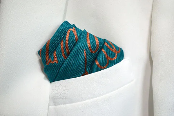 Custom Hand-painted Script Teal Pocket Square - Made to Order