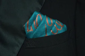 Custom Hand-painted Script Teal Pocket Square - Made to Order