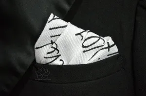 Custom Hand-painted Script White Pocket Square - Made to Order