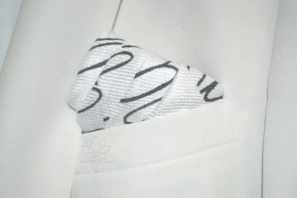Custom Hand-painted Script White Pocket Square - Made to Order