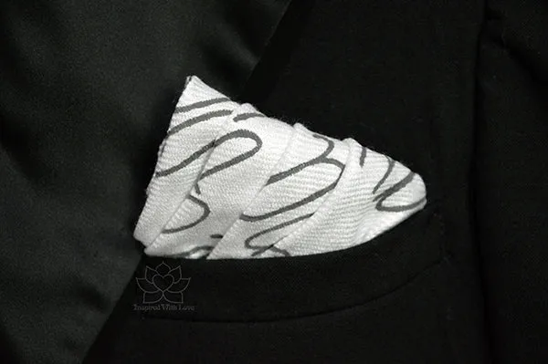 Custom Hand-painted Script White Pocket Square - Made to Order