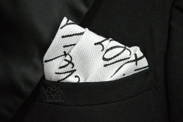 Custom Hand-painted Script White Pocket Square - Made to Order