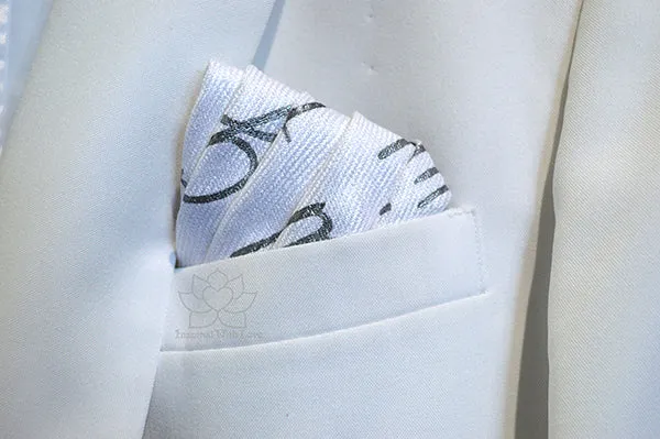 Custom Hand-painted Script White Pocket Square - Made to Order