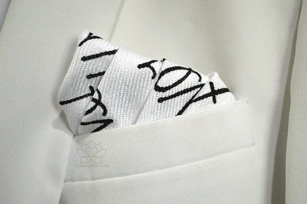 Custom Hand-painted Script White Pocket Square - Made to Order