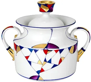 (D) Royalty Porcelain Russian Lomonosov 'Kaleidoscope' Sugar Bowl 5 1/2"